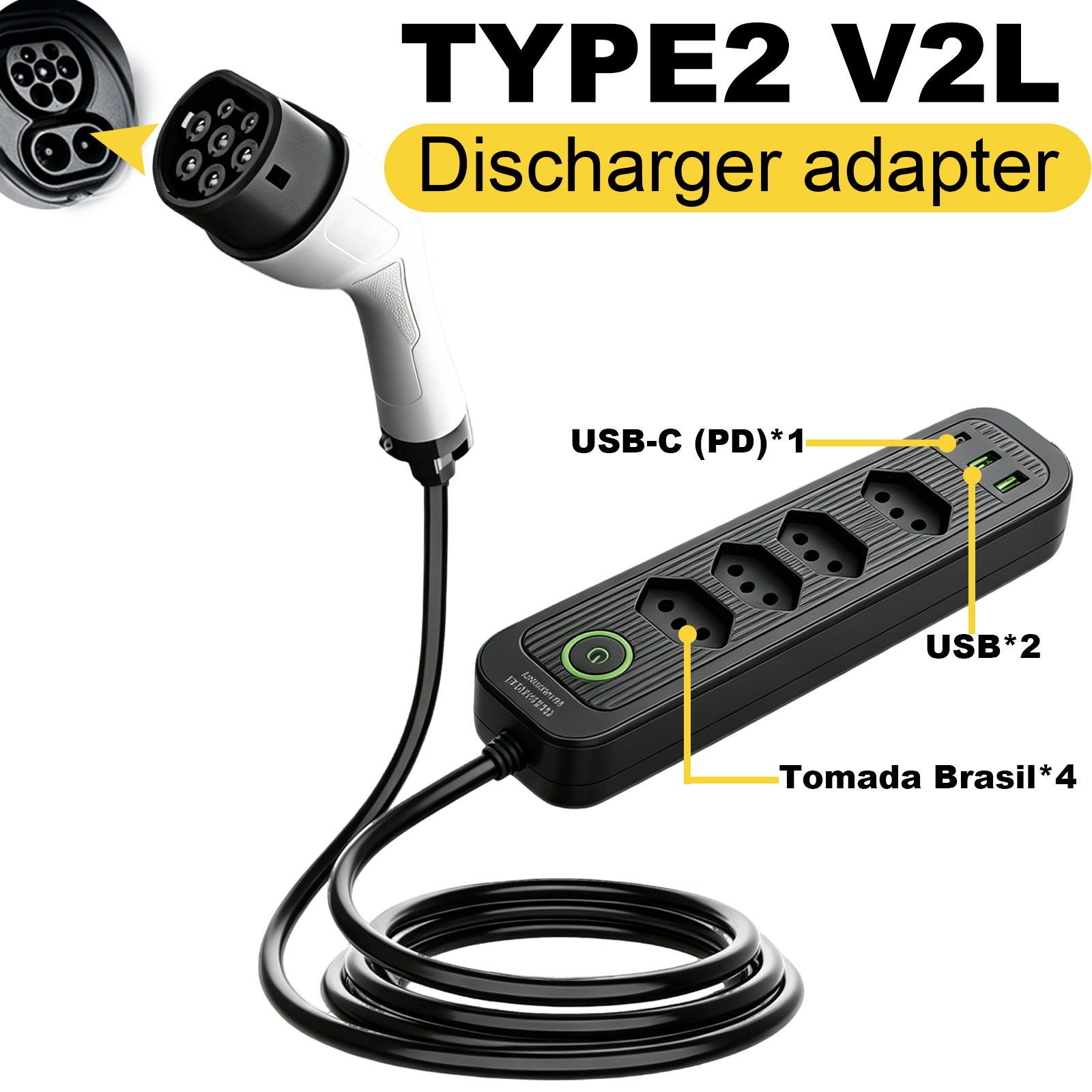 Outdoor Power Outlet Extension - Adaptador de Descarga Tipo 2 V2L