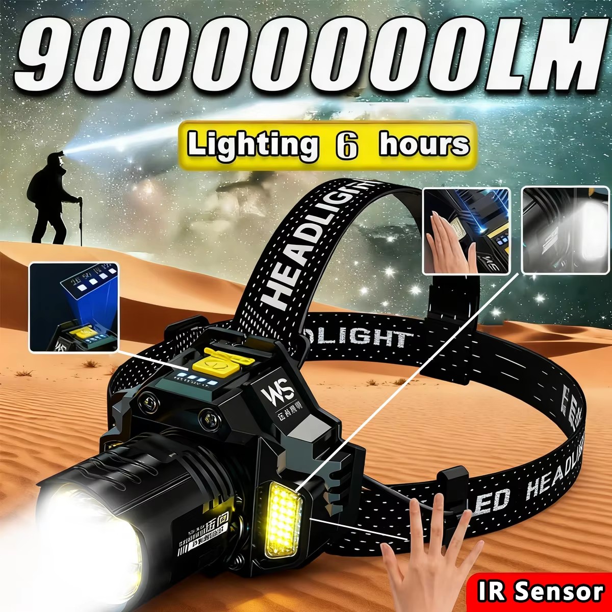 Outdoor Power Works - Farol LED poderoso recarregável com sensor