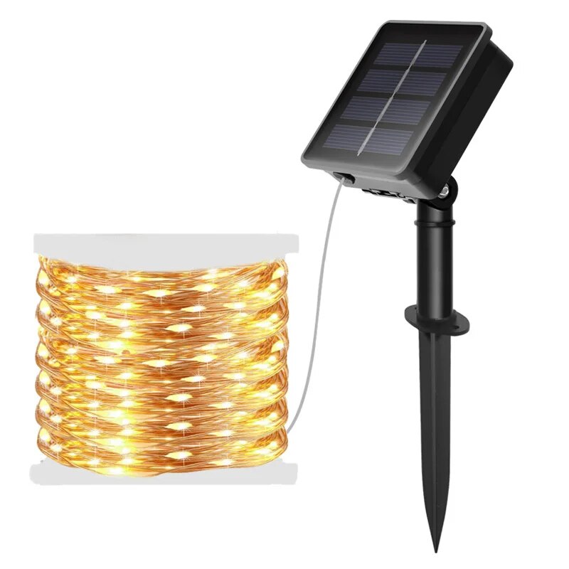 Outdoor Power Outlet Solar - Impermeável cobre fio LED String Lights,